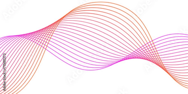 Fototapeta Abstract background with waves for banner. Web banner size. Vector background with lines. Element for design isolated on white. Pink and orange. Brochure