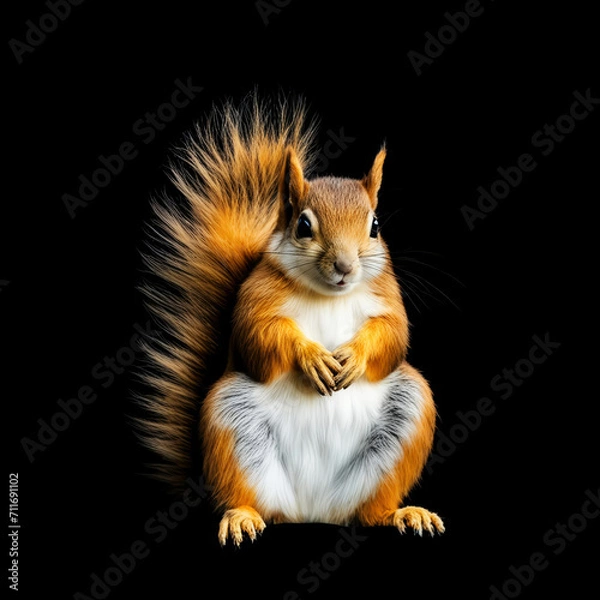 Fototapeta a red fluffy squirrel, a forest rodent. artificial intelligence generator, AI, neural network image. background for the design.