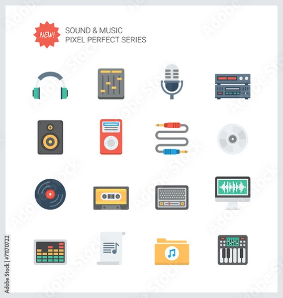 Fototapeta Pixel perfect sound flat icons set