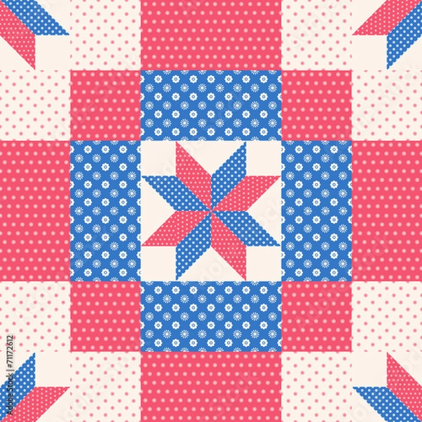Fototapeta Patchwork pattern in red and blue