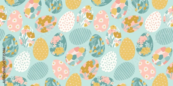Fototapeta Happy Easter. Vector seamless pattern. Easter eggs with abstract flowers.