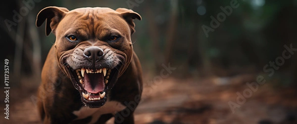 Fototapeta Angry dog snarling at the camera. Aggressive dog shows dangerous teeth. Generative AI