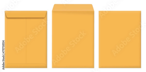Obraz realistic yellow office manila envelope over gray background document folder