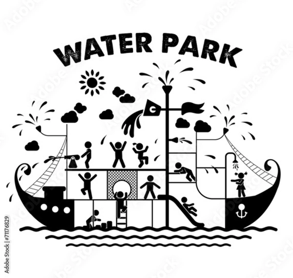 Fototapeta Aqua park flat vector illustration.