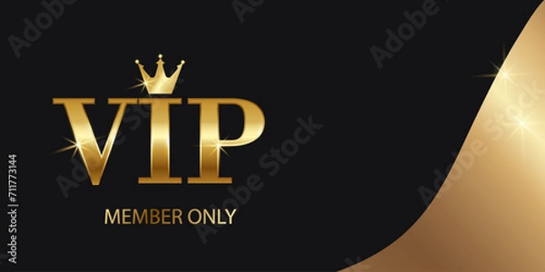 Fototapeta Vector VIP member card, black, with crown and glitter effect. Premium quality premium class invitation card poster..