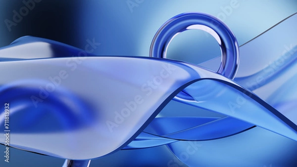 Obraz Abstract 3D Modern Wavy Blue Glass Background