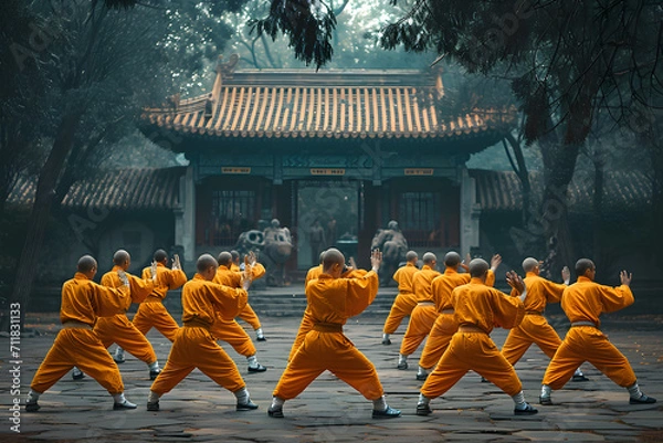 Fototapeta Shaolin monks having a training, shaolin monks, monks, tradition