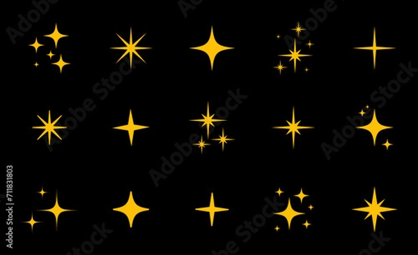 Fototapeta Sparkling star, glowing star light effect. Glitter magic star sparks. vector editable design, yellow colour stars.	