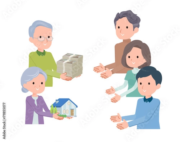 Fototapeta 息子たちに現金と不動産資産を渡すシーン。