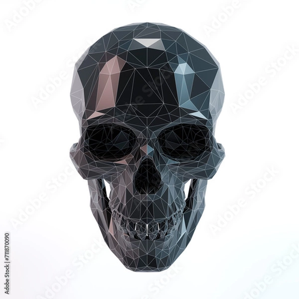 Obraz Low poly skull. 3D render. Black color with white edges.