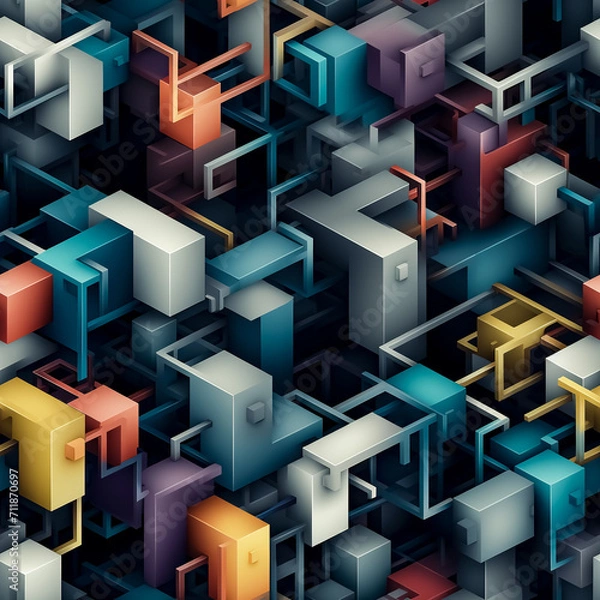 Fototapeta Seamless abstract geometric background with 3d cubes.