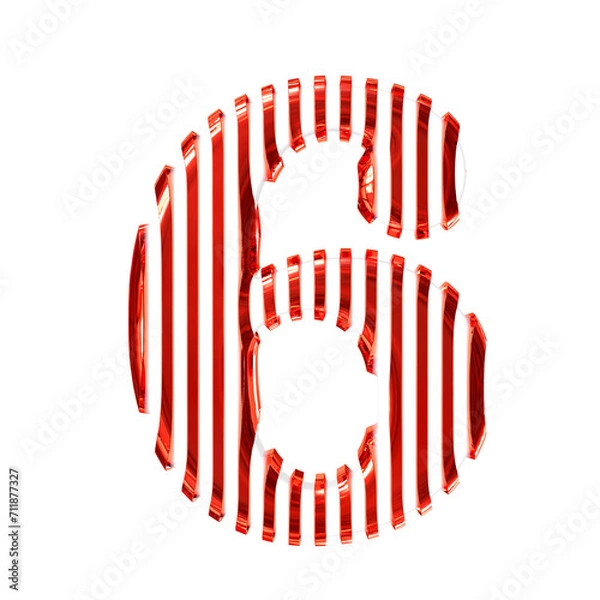 Fototapeta White 3d symbol with red vertical ultra thin straps. number 6