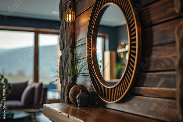 Fototapeta Modern room with stylish mirror. Interior design. Generative AI