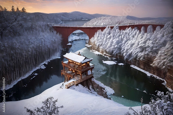 Obraz A world covered in snow. Generative AI.