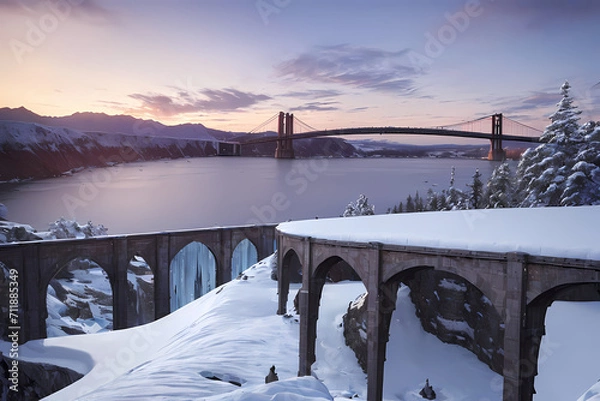 Obraz Big bridge at sunset. Generative AI.