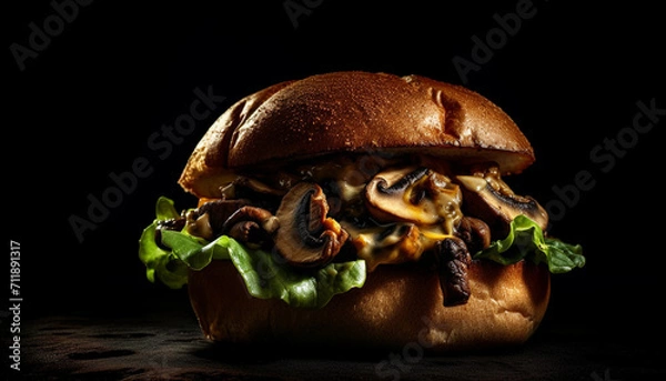 Fototapeta Freshness on a plate grilled meat, bread, and vegetable sandwich generated by AI