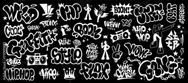 Fototapeta rap music graffiti hip hop culture symbols icon set , vector design element