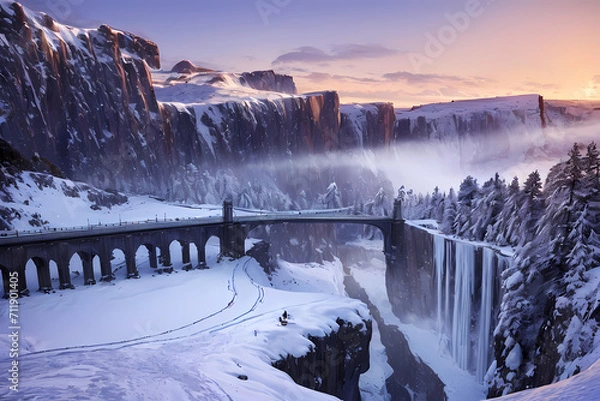 Obraz Winter mountains dyed red. Generative AI.