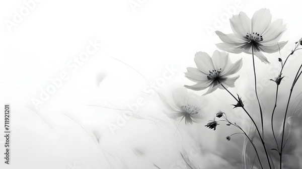 Fototapeta Minimalist Sympathy Condolences card.  flowers on a muted grey background. Funeral concept. Copy space