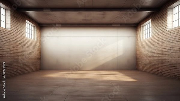 Obraz Large spacious empty room with brown brick walls.
