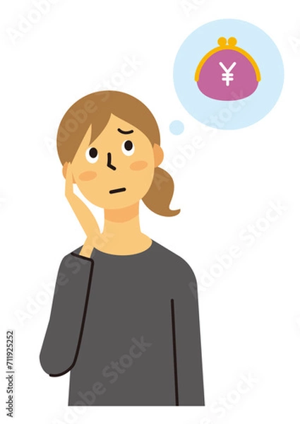 Obraz 主婦　女性　ミドル　悩み　お金　ロングヘア