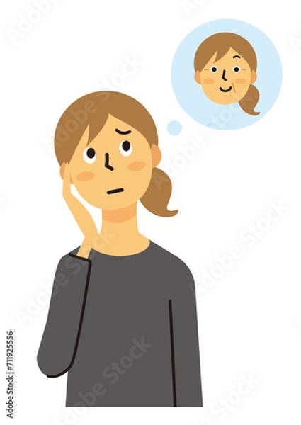 Obraz 主婦　女性　ミドル　悩み　老化　ロングヘア