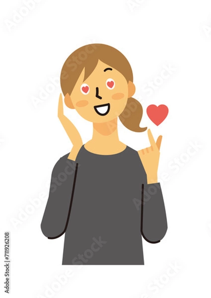 Obraz 主婦　女性　ミドル　指ハート　ロングヘア