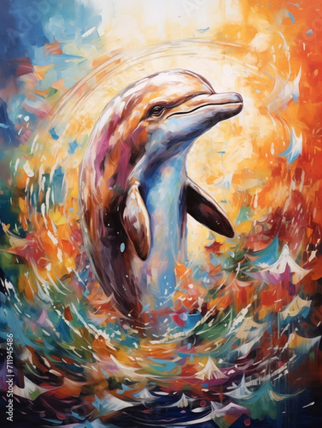 Fototapeta Acryl Abstract Painting of a Dolphin Jumping Out of Water