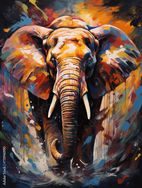 Fototapeta Acryl Abstract Elephant Painting on Black Background