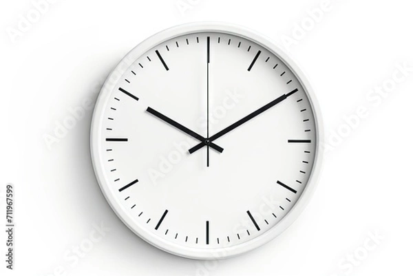 Fototapeta Minimalist white clock on white background