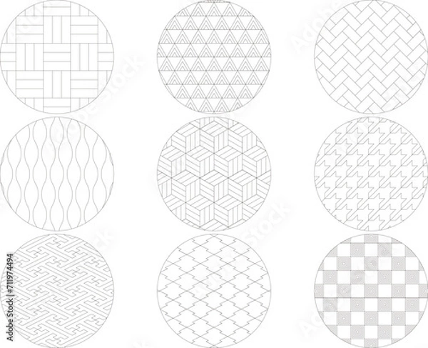 Fototapeta Japanese pattern set, round shape, with frame