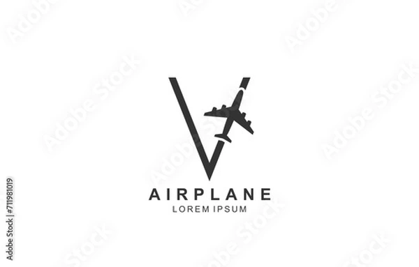 Fototapeta V Letter Plane Travel logo template for symbol of business identity