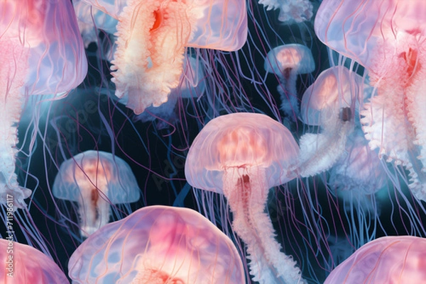 Fototapeta jellyfish medusa in ocean deep background wall texture pattern seamless wallpaper