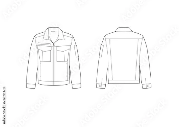 Fototapeta メンズ作業着ジャケットの線画イラスト/白黒シンプル