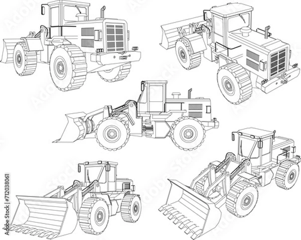 Fototapeta Vector sketch illustration of bulldozer tractor heavy equipment vehicle design