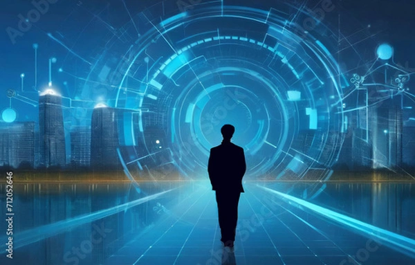 Fototapeta a businessman's background by combining future technology