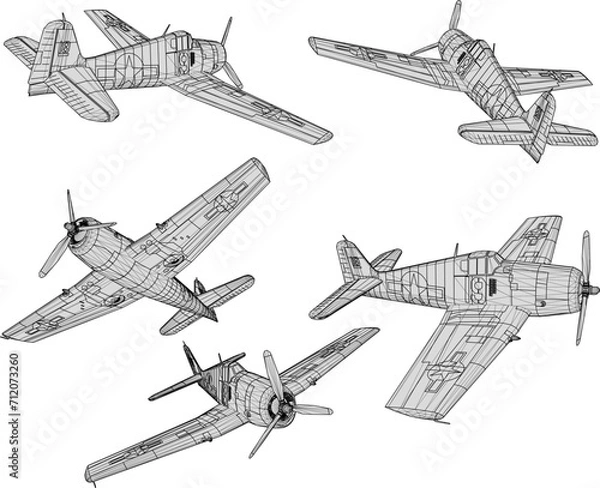 Fototapeta Vector sketch illustration of war fighter aircraft design in the air