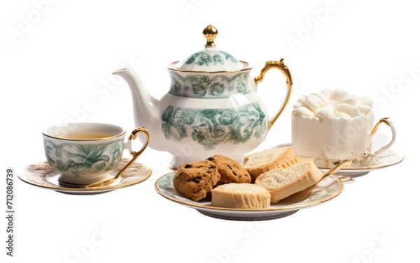 Fototapeta An English Afternoon Tea Set for Sophisticated Indulgence on White or PNG Transparent Background
