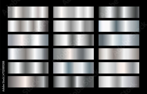 Fototapeta Metal surface finishing texture realistic icons collection. Silver background texture vector icon seamless pattern. Light, realistic, elegant, shiny, metallic and silver gradient illustration. 