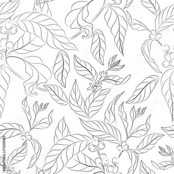 Fototapeta Seamless pattern with coffee sprig sketch.