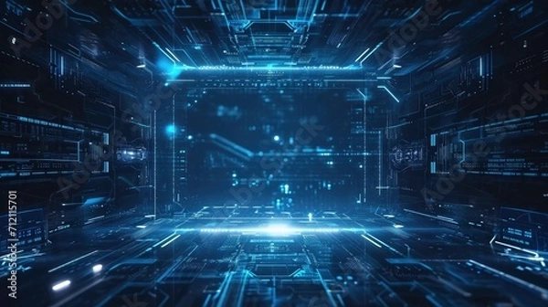 Fototapeta abstract futuristic background of blue glowing technology sci fi frame hud ui