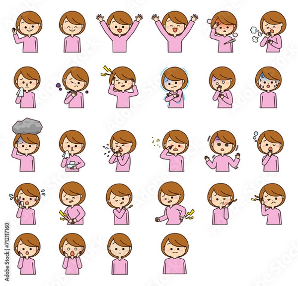 Fototapeta 体調不良による様々な症状セット