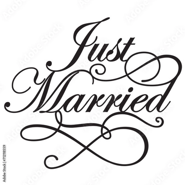 Fototapeta Just married sign design text swirl font card wedding elegant 