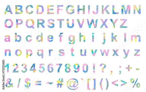 Fototapeta ペイントされたカラフルなアルファベットと数字、記号などのアイコン