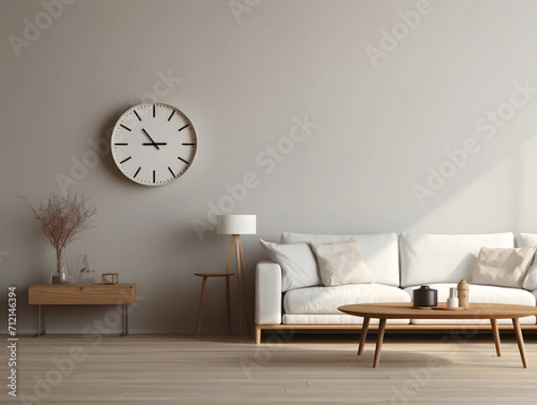 Obraz Living room with furniture and big wall clock