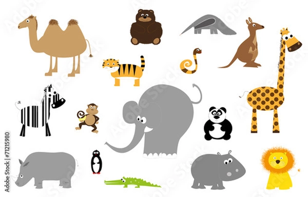 Fototapeta wild animals set on white background- vectors