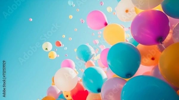 Fototapeta 青空に飛び立つ無数のカラフルな風船
