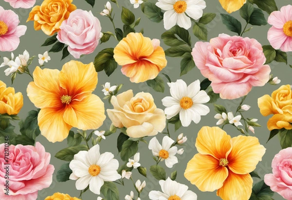 Fototapeta Composition of flowers on grey background - graphic - card design - wall paper