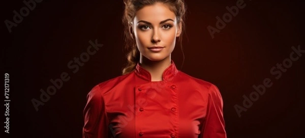 Fototapeta Culinary Grace: Portrait of a Stunning Lady Chef in Studio Photography with Plain Background
