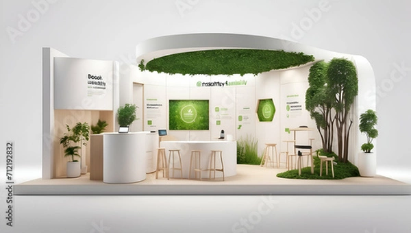 Fototapeta 3d render exhibition booth with nature theme. Exhibition stand mockup template